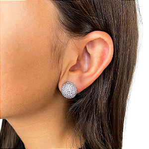 Brinco pressão meio globo zircônia ródio semijoia