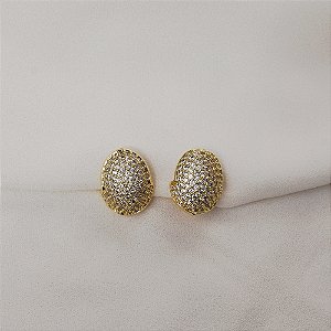 Brinco pressão oval zircônia ouro semijoia