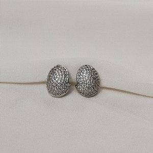 Brinco pressão oval zircônia ródio semijoia