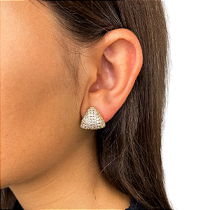 Brinco pressão triangular zircônia ouro semijoia