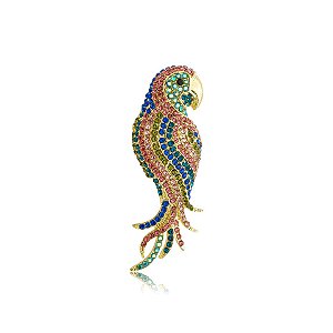 Broche papagaio cristais coloridos