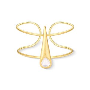 Bracelete gota alongada pedra natural opalina ouro acetinado semijoia