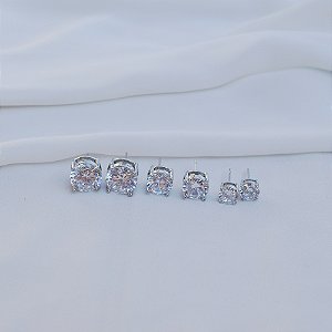 Kit 3 brincos ponto de luz zircônia ródio semijoia E0123