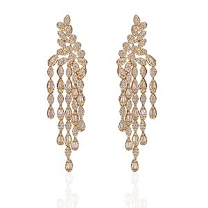 Brinco franja zircônia ouro semijoia