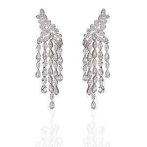 Brinco franja zircônia ródio semijoia