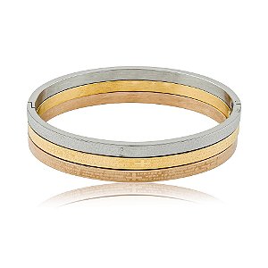 Trio braceletes oração Pai Nosso aço inox ouro prata e rosê
