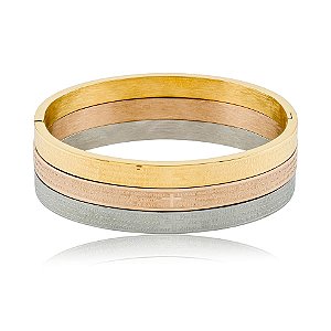 Trio braceletes oração Pai Nosso aço inox ouro prata e rosê