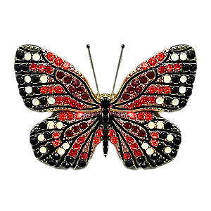 Broche magnético borboleta cristais vermelho m