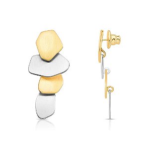 Brinco geométrico mix ouro e ródio fosco semijoia