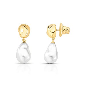 Brinco pérola assimétrica ouro semijoia