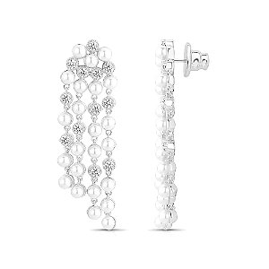 Brinco cascata pérolas cristais ródio semijoia
