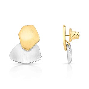 Brinco geométrico mix ouro e ródio fosco semijoia