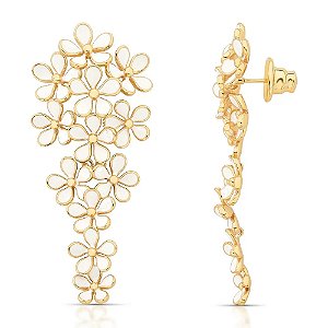 Brinco flores esmaltado ouro semijoia