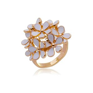 Anel flores esmaltadas ouro semijoia
