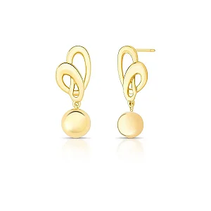 Brinco pêndulo vazado esfera ouro semijoia