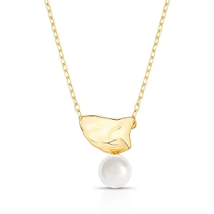 Colar pingente martelado pérola shell ouro semijoia