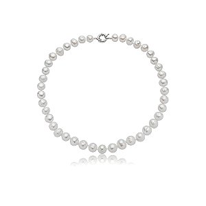 Colar curto pérolas de água doce ródio semijoia LL-2303