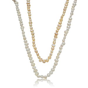 Colar duplo pérolas de água doce ródio semijoia