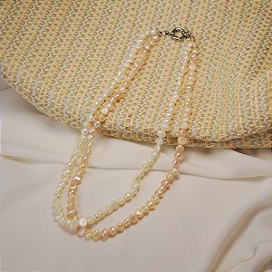 Colar duplo pérolas de água doce ródio semijoia