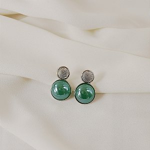 Brinco pedra natural ágata verde perolada ródio semijoia