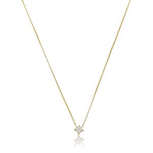 Colar ponto de luz quadrado zircônia ouro semijoia