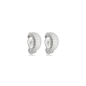 Brinco pressão meia argola texturizado ródio semijoia