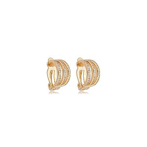 Brinco pressão aros zircônia ouro semijoia