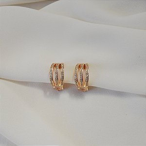 Brinco pressão aros zircônia ouro semijoia