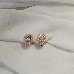 Brinco pressão redondo zircônia ouro semijoia