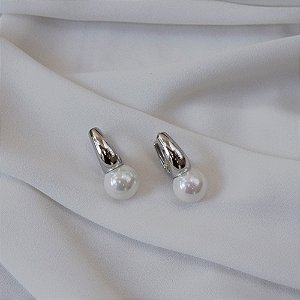 Brinco argolinha pérola ródio semijoia 24k20036
