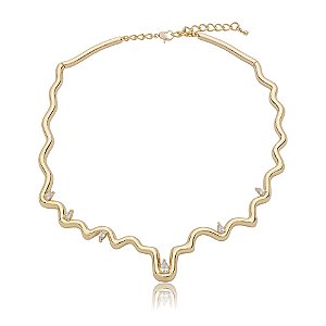 Colar aro ondulado zircônia ouro semijoia