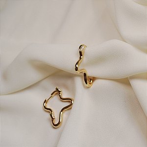 Brinco argolinha ondulado zircônia ouro semijoia