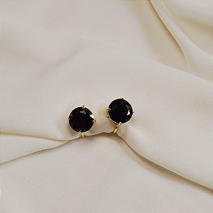 Brinco pressão redondo cristal preto ouro semijoia