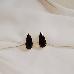 Brinco pressão gota cristal preto ouro semijoia