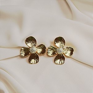 Brinco pressão flor ouro e ródio semijoia