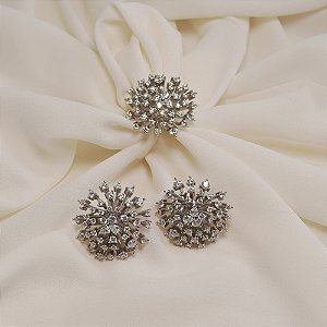 Conjunto de brinco e anel chuveiro zircônia ródio semijoia TZ250819