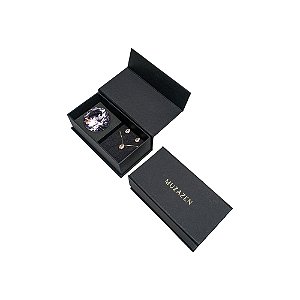 Kit Colar e Brinco Gota Rosa com Caixa Decorativa Diamante