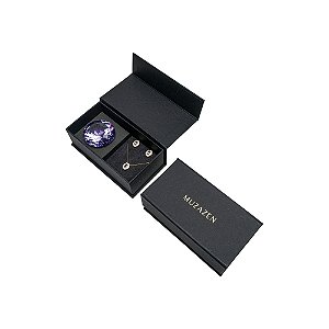 Kit Colar e Brinco oval cristal roxo claro com Caixa Decorativa Diamante