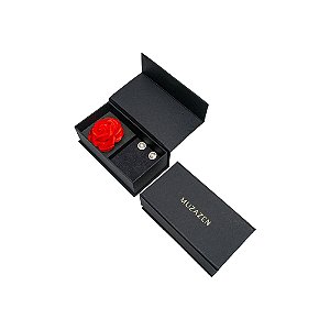 Caixa decorativa rosa com brinco pizza zircônia ouro semijoia