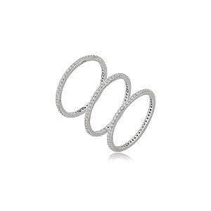 Anel Trio Alianças Elaine Palma Glam Moissanite Prata 925