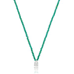Colar pedra natural ônix verde com moissanite gota prata 925