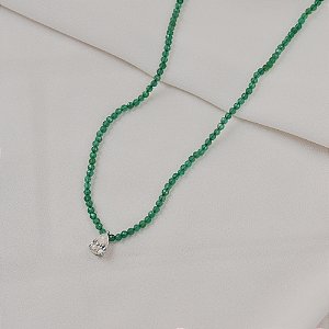 Colar pedra natural ônix verde com moissanite gota prata 925
