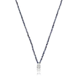 Colar pedra natural iolita com moissanite gota prata 925