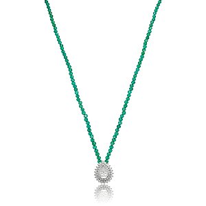 Colar pedra natural ônix verde com moissanite gota prata 925