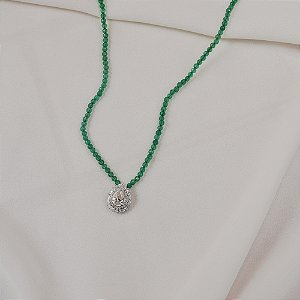 Colar pedra natural ônix verde com moissanite gota prata 925