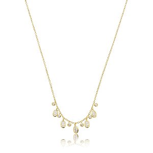 Colar corrente penduricalhos ovais moissanite ouro prata 925