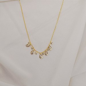 Colar corrente penduricalhos ovais moisssanite ouro prata 925
