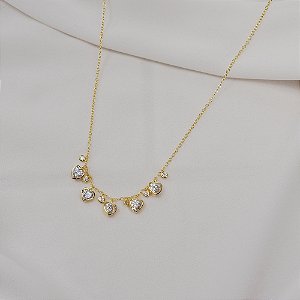 Colar corrente penduricalhos corações moisssanite ouro prata 925