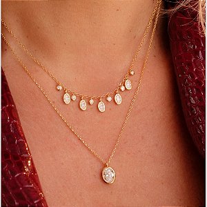 Colar corrente ponto de luz oval moissanite ouro prata 925
