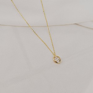 Colar corrente ponto de luz oval moisssanite ouro prata 925